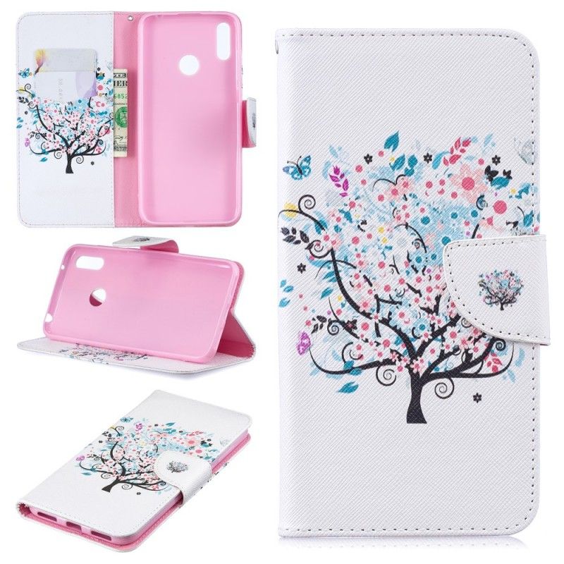 Läderfodral Huawei Y7 2019 Mobilskal Blommigt Träd