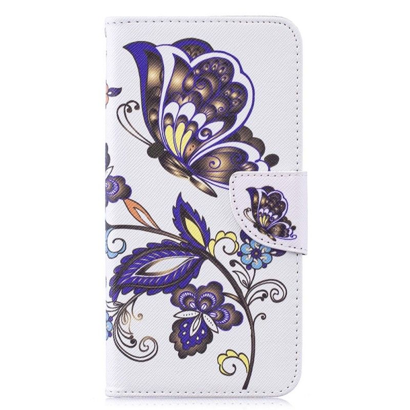 Läderfodral Huawei Y7 2019 Mobilskal Fjäril Tatuering