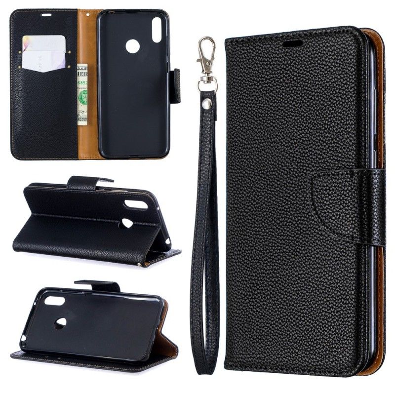 Läderfodral Huawei Y7 2019 Svart Litchi Sned Flik