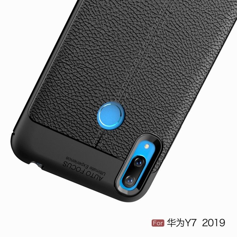 Skal Huawei Y7 2019 Svart Dubbelt Linjär Effekt I Läder
