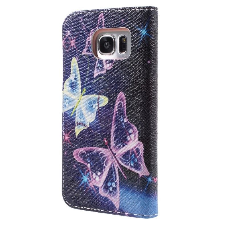 Läderfodral Samsung Galaxy S7 Edge Ljusblå Fjärilar