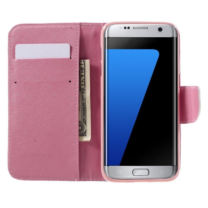 Läderfodral Samsung Galaxy S7 Edge Ljusblå Fjärilar