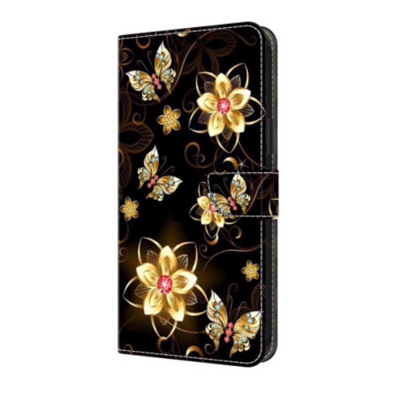 Läderfodral Google Pixel 10 / 10 Pro Telefonfodral Gyllene Blommor Och Fjärilar