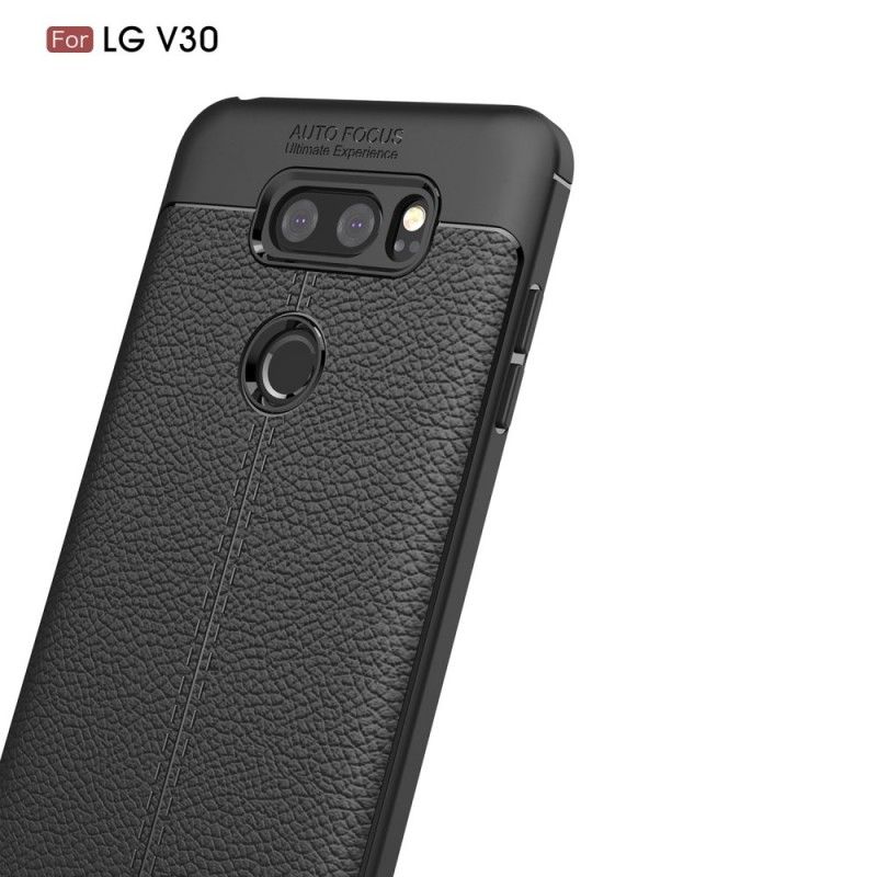 Skal LG V30 Svart Dubbelt Linjelychee-Lädereffekt