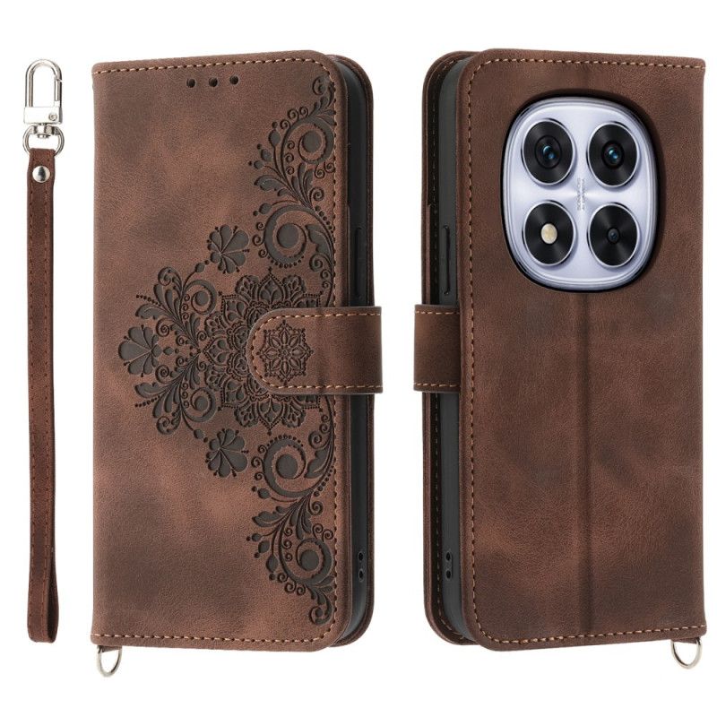 Fodral För Xiaomi Redmi Note 14 Pro 5g Spetsmönster Med Rem Och Axelrem