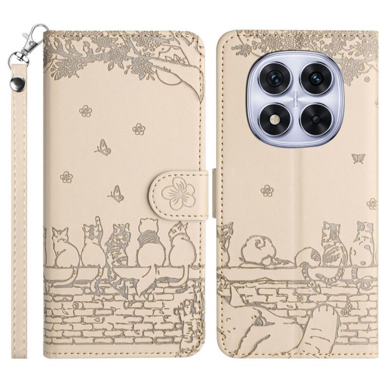Fodral Xiaomi Redmi Note 14 Pro 5g Kattmönster Med Rem