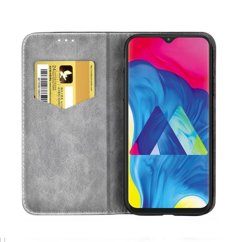 Folio-fodral Samsung Galaxy A10 Grå Imitationsläder Med Svart Knapp
