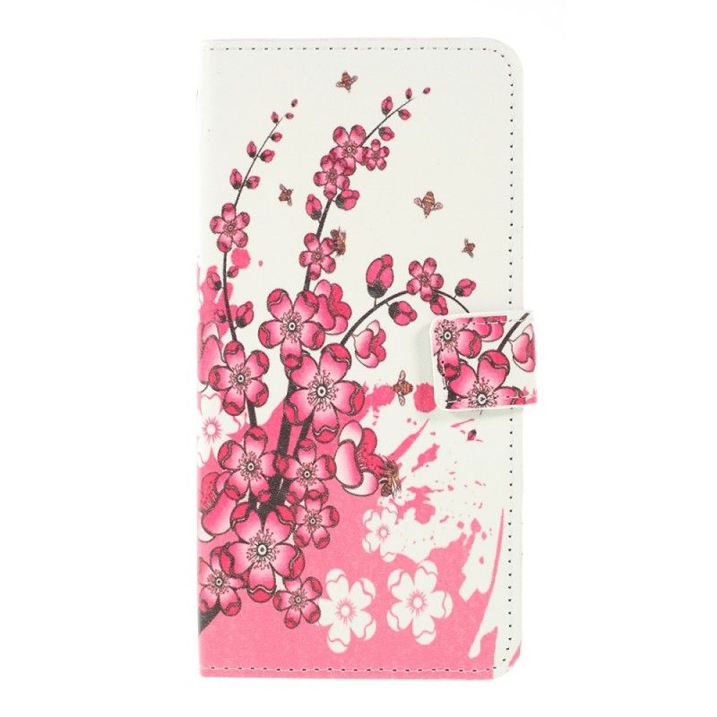 Läderfodral Samsung Galaxy A10 Magenta Tropiska Blommor