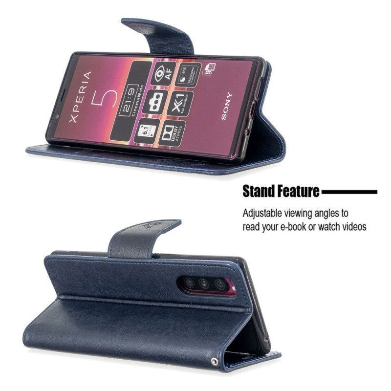 Fodral Sony Xperia 5 Magenta Tryckta Fjärilar Med Rem