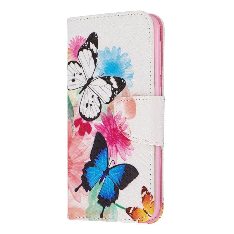 Fodral Samsung Galaxy A10e Magenta Målade Fjärilar Och Blommor