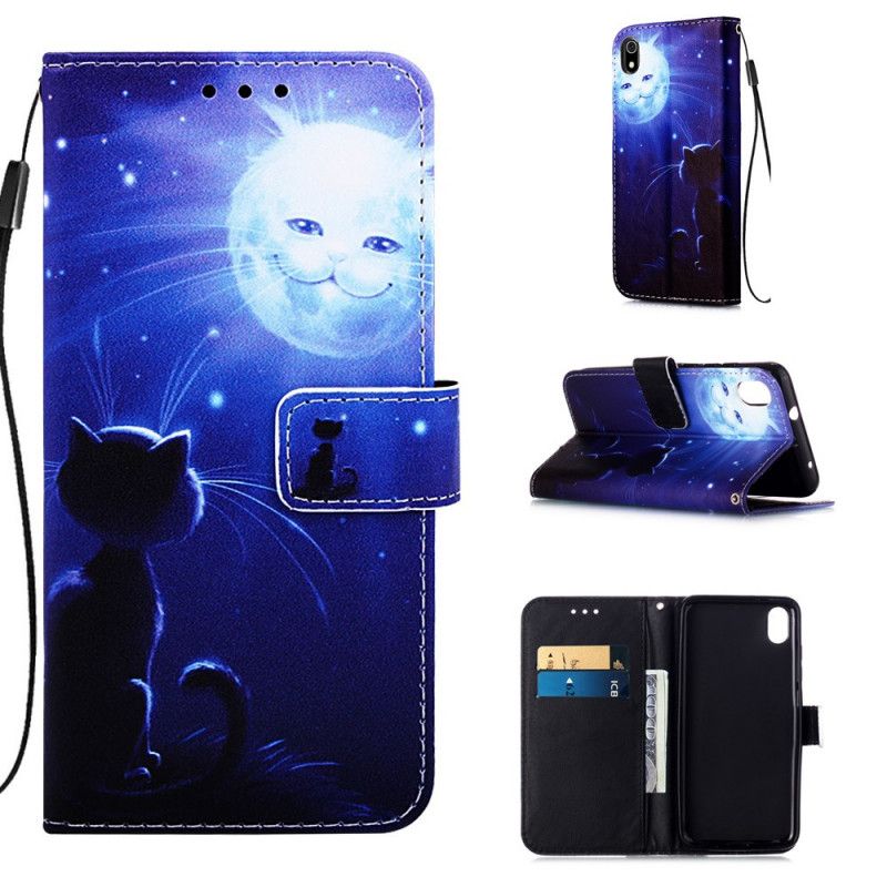 Fodral för Xiaomi Redmi 7A Månbelyst Katt Med Rem