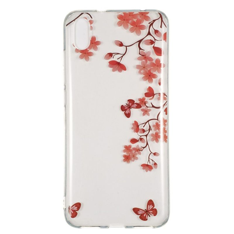 Skal Xiaomi Redmi 7A Röd Genomskinligt Blommande Träd