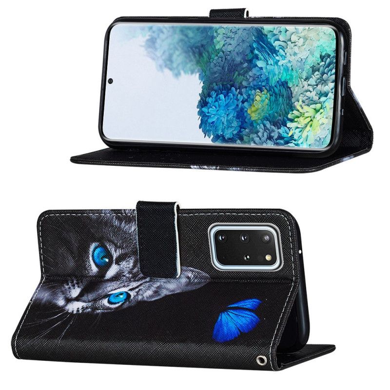 Fodral Samsung Galaxy S20 Plus / S20 Plus 5G Katt Och Blå Fjäril