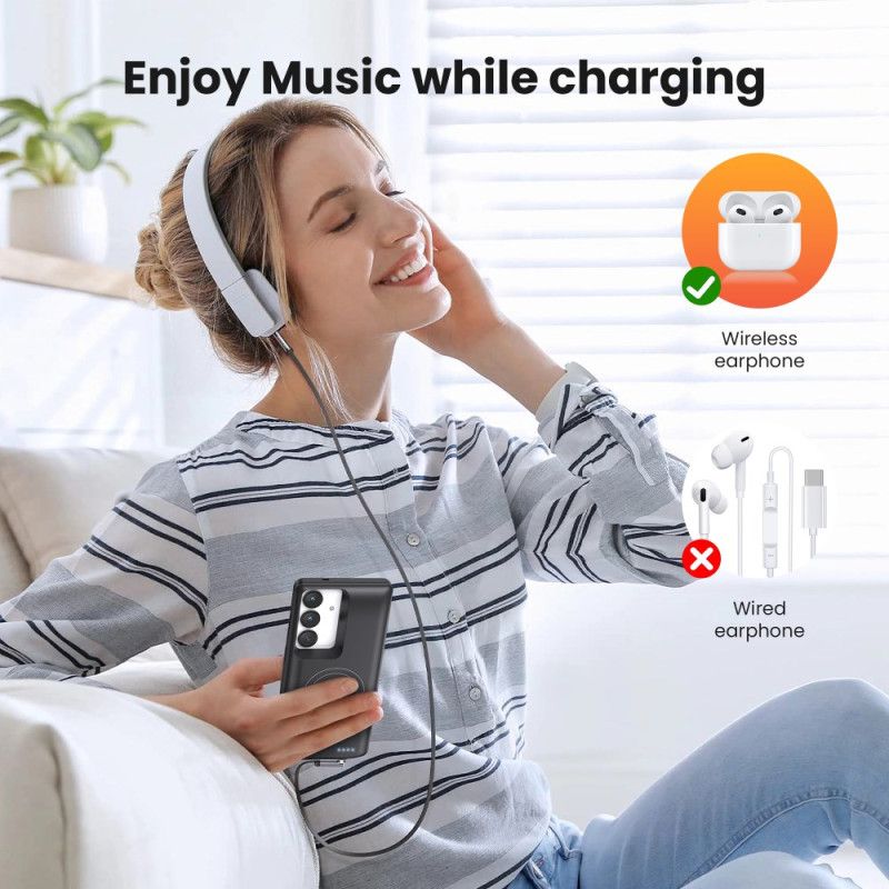 10000mah Externt Batterifodral För Samsung Galaxy S25 / S24 Med Magnetisk Fäste