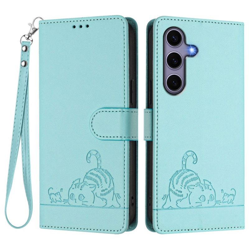 Läderfodral Samsung Galaxy S25 5g Telefonfodral Rfid-skyddande Kattmotiv