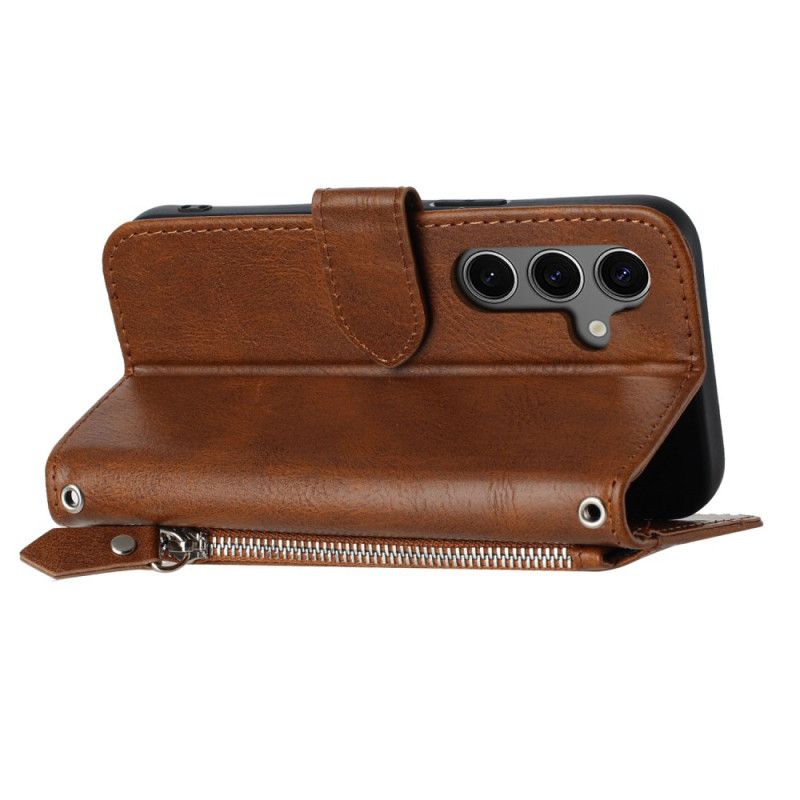 Läderskal Fodral Samsung Galaxy S25 5g Ficka Rem Och Axelrem Med Dragkedja