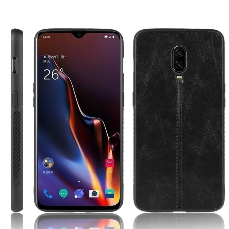 Skal för OnePlus 6T Svart Sömmar I Läderstil