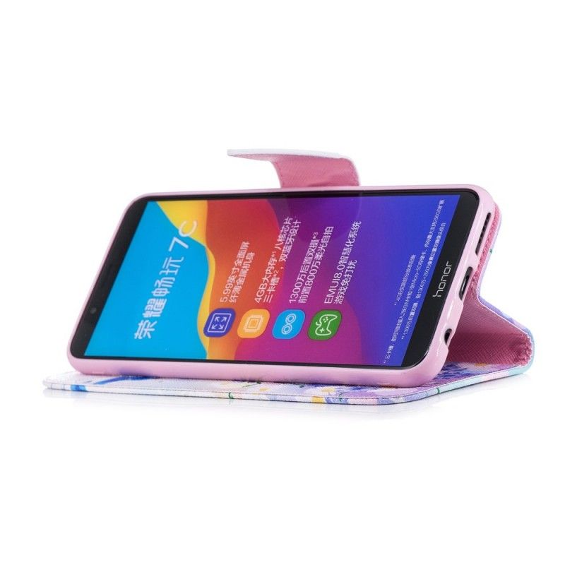 Fodral för Huawei Y7 2018 Ljusblå Målade Fjärilar Och Blommor