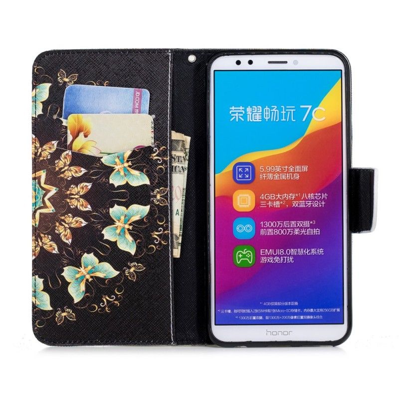 Läderfodral Huawei Y7 2018 Mobilskal Fjärilsmandala