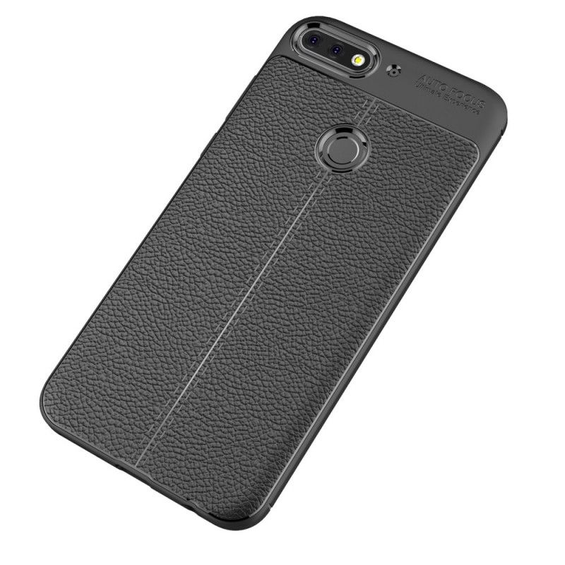 Skal för Huawei Y7 2018 Svart Lycheskinn Med Dubbla Linjer