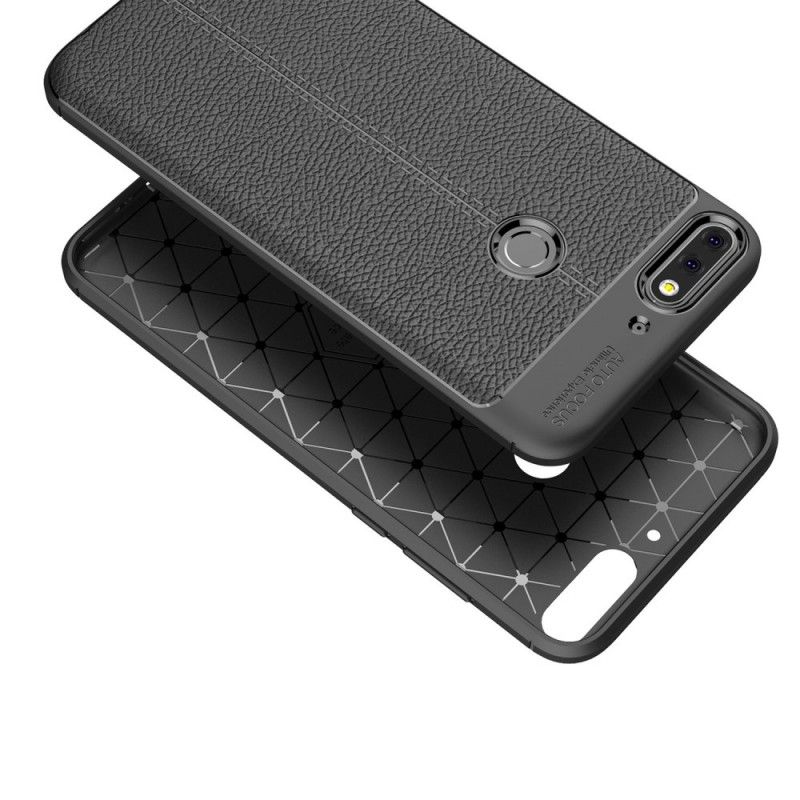 Skal för Huawei Y7 2018 Svart Lycheskinn Med Dubbla Linjer
