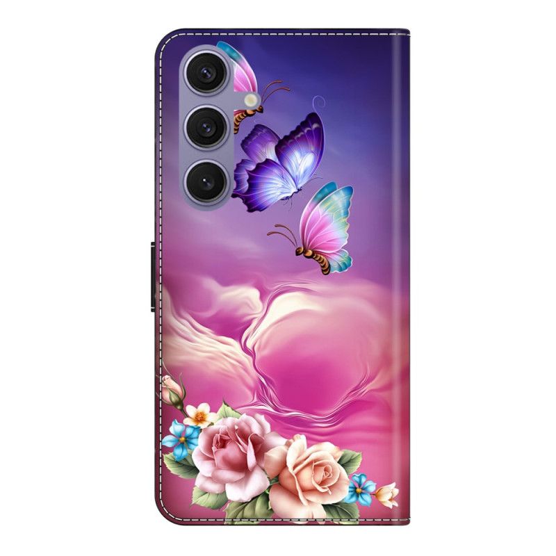 Läderfodral Samsung Galaxy S25 Plus 5g Telefonfodral Fjärilar Och Små Blommor