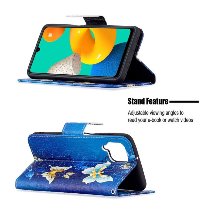 Läderfodral Samsung Galaxy M32 Telefonfodral Gyllene Fjärilar