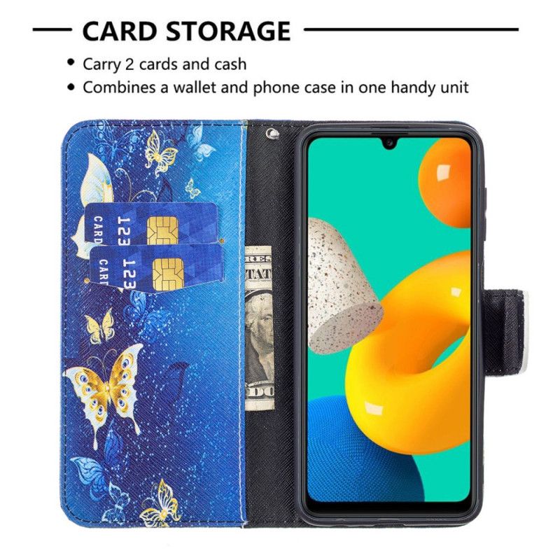 Läderfodral Samsung Galaxy M32 Telefonfodral Gyllene Fjärilar