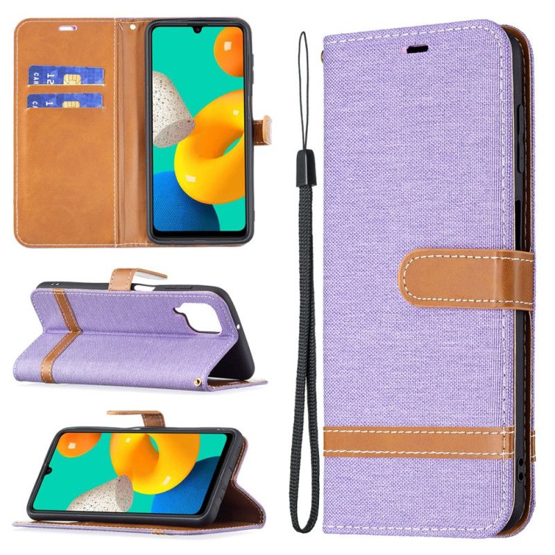 Läderskal Fodral Samsung Galaxy M32 Tyg Och Lädereffekt Med Rem