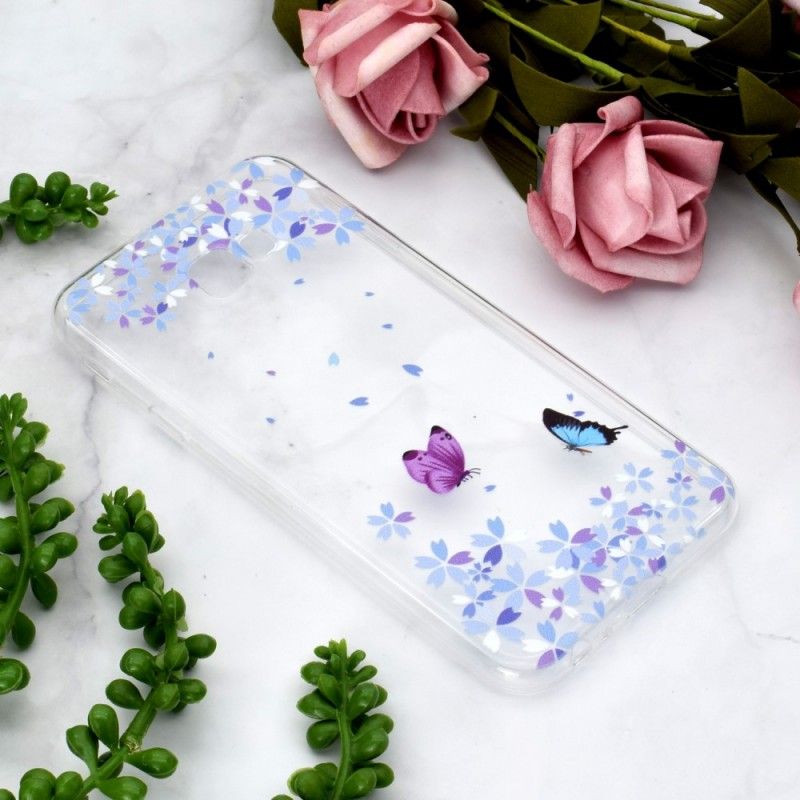 Skal Samsung Galaxy J4 Plus Mobilskal Genomskinliga Fjärilar Och Blommor