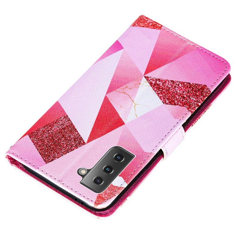 Fodral Samsung Galaxy S21 Plus 5G Magenta Trianglar Och Glitter