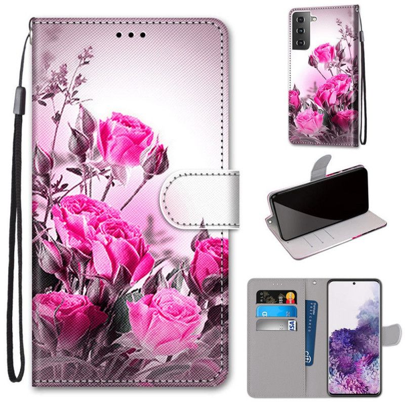 Fodral Samsung Galaxy S21 Plus 5G Röd Magiska Blommor
