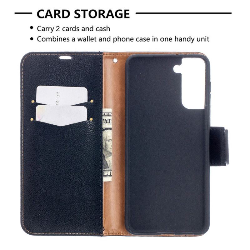 Fodral Samsung Galaxy S21 Plus 5G Svart Litchi Sned Flik