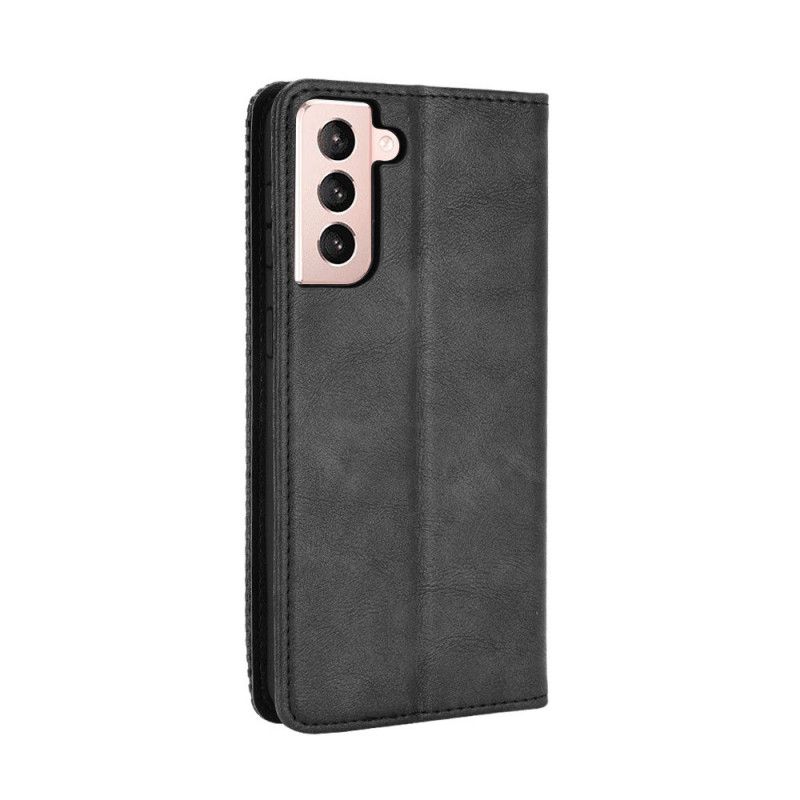 Folio-fodral för Samsung Galaxy S21 Plus 5G Svart Stiliserad Vintage Lädereffekt