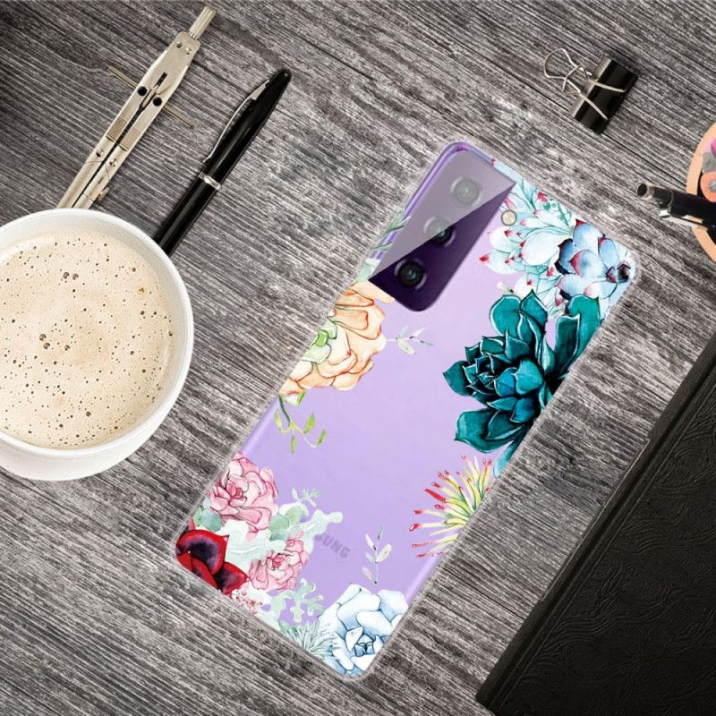 Skal Samsung Galaxy S21 Plus 5G Mobilskal Genomskinliga Akvarellblommor