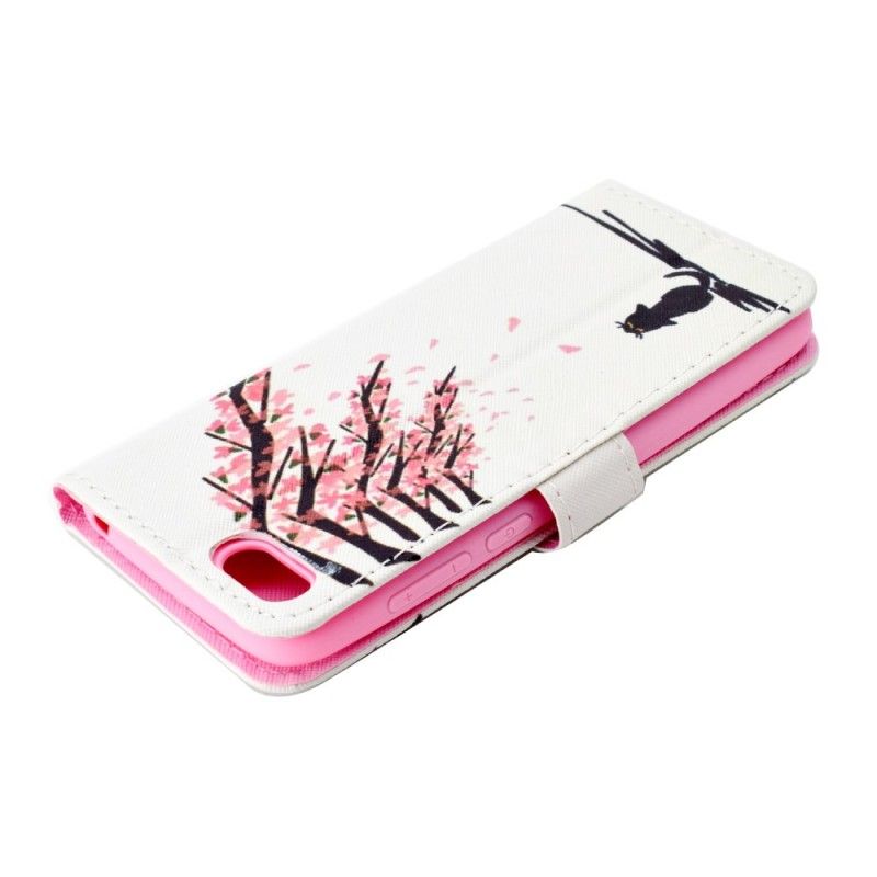 Läderfodral Huawei Y5 2018 Mobilskal Rosa Trädgrenar