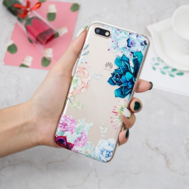 Skal Huawei Y5 2018 Genomskinliga Akvarellblommor