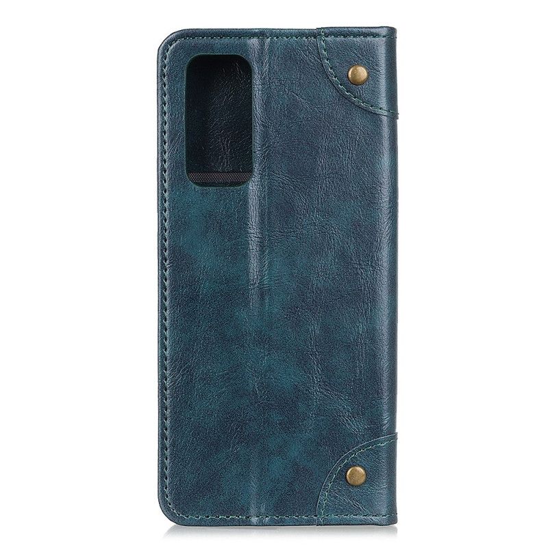 Folio-fodral OnePlus 9 Svart Mobilskal Vintage Nitar I Läderstil