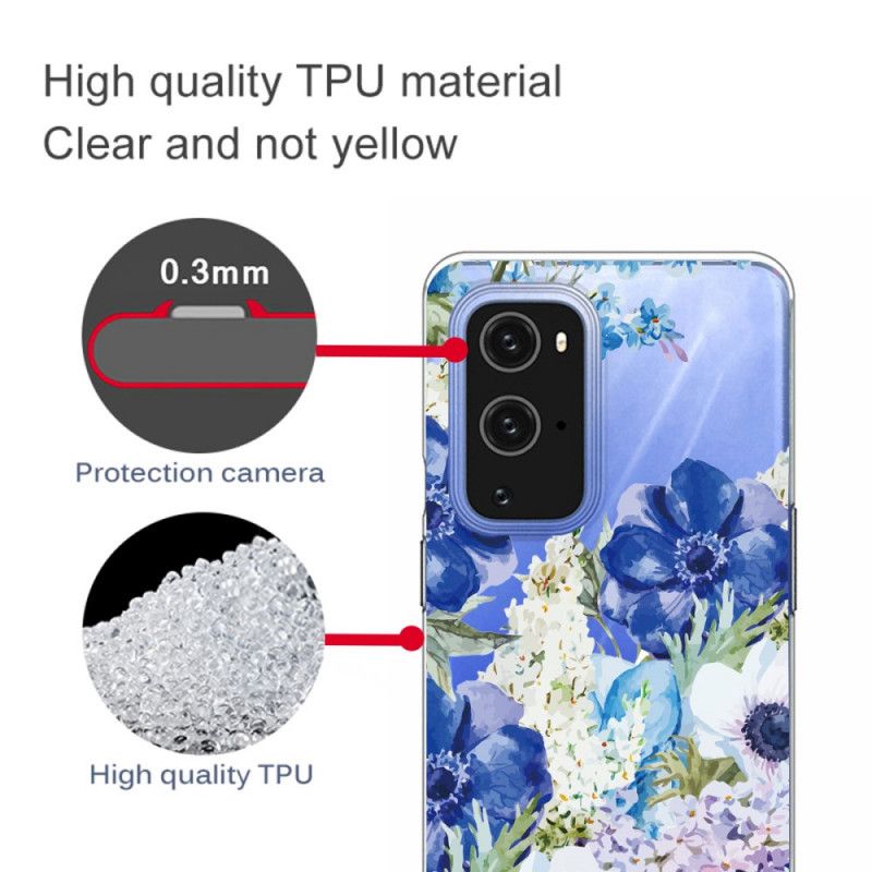Skal för OnePlus 9 Akvarellblå Blommor