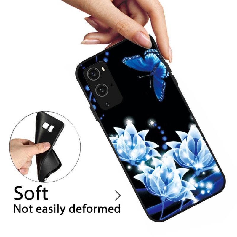 Skal OnePlus 9 Fjäril Och Blå Blommor