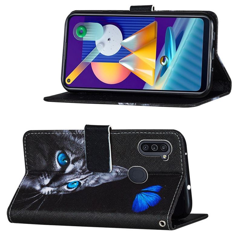 Fodral Samsung Galaxy M11 Katt Och Blå Fjäril