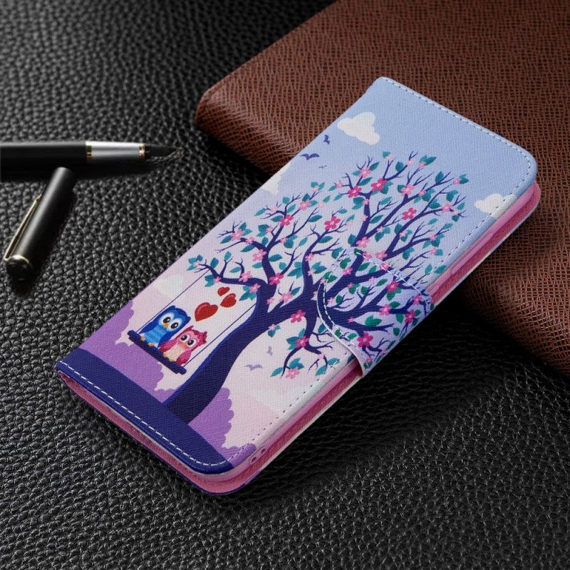 Läderfodral Samsung Galaxy M11 Mobilskal Ugglor På Gungan