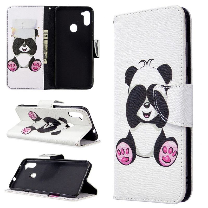 Läderskal Samsung Galaxy M11 Rolig Panda