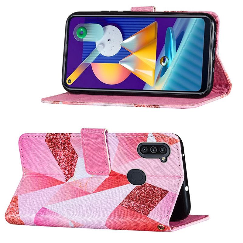 Läderskal Samsung Galaxy M11 Rosa Grafik