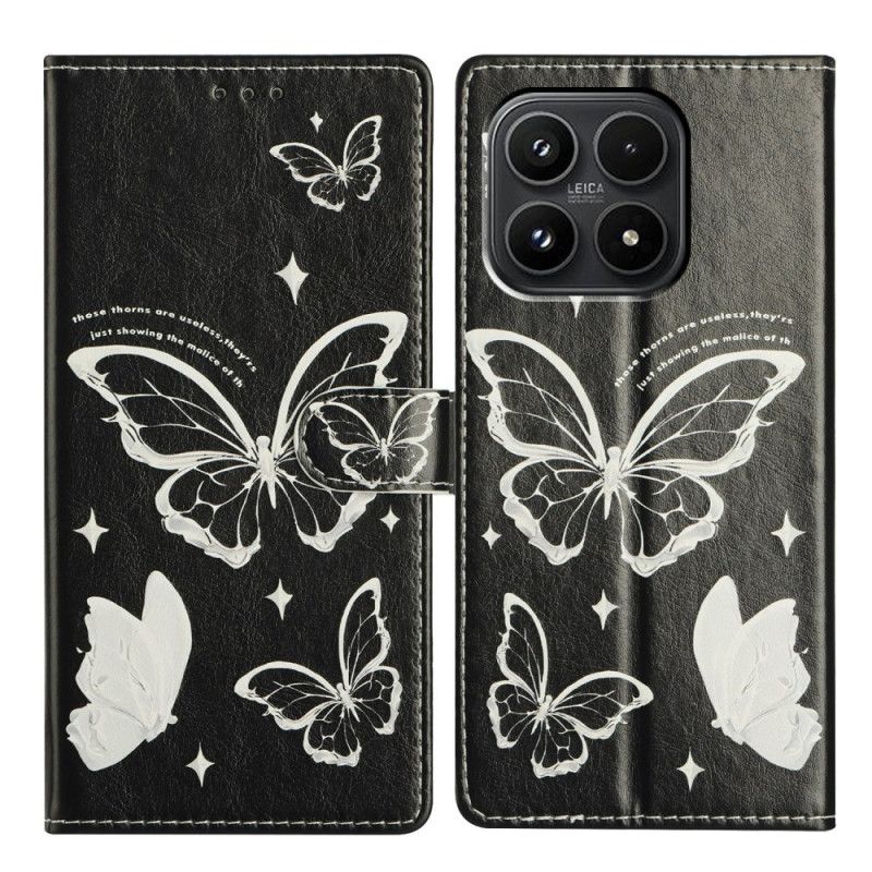 Läderfodral Xiaomi 17 Telefonfodral Svarta Och Vita Fjärilar