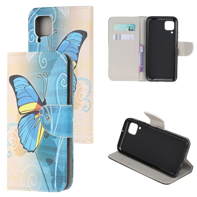 Läderskal Huawei P40 Lite Ljusblå Kunglig Fjäril