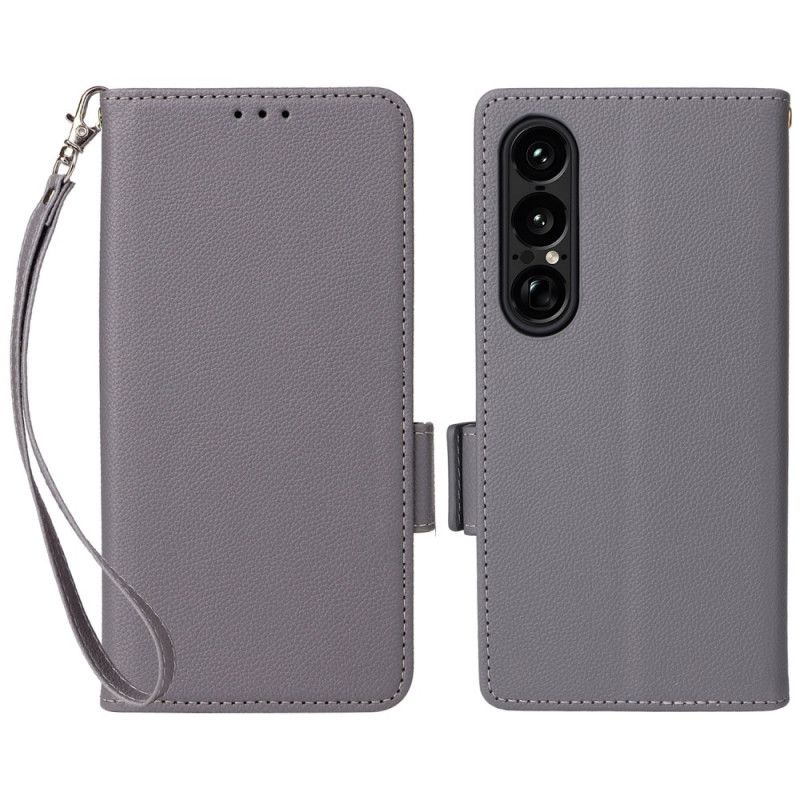 Fodral För Sony Xperia 1 Vii Litchitextur Med Rem