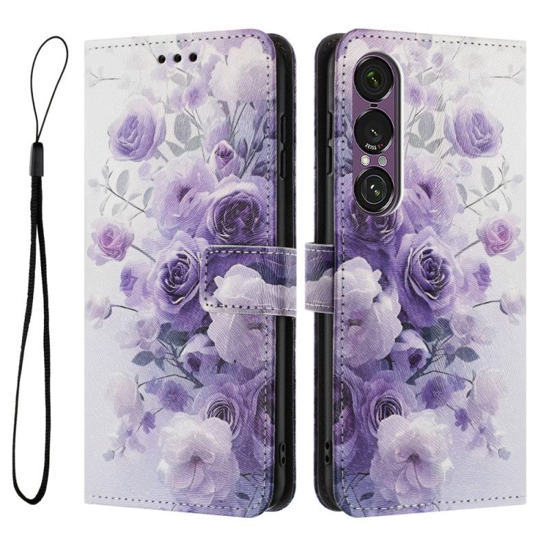 Läderfodral Sony Xperia 1 Vii Telefonfodral Lila Rosor