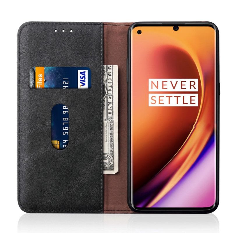 Folio-fodral OnePlus 8 Svart Sydd Lädereffekt