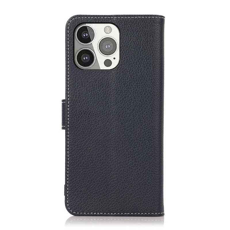 Fodral iPhone 13 Pro Litchi-lädereffektsömmar
